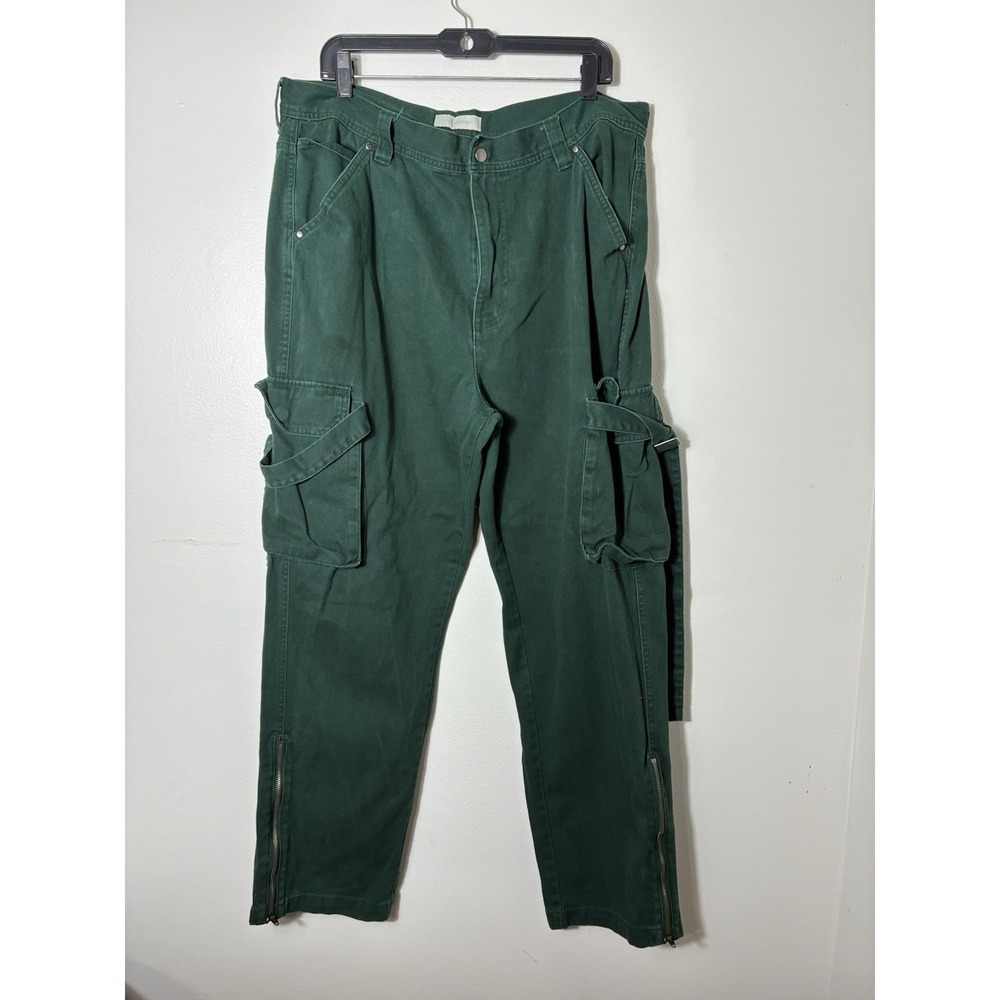 Standard Cloth Cargo Zip Hem Baggy Pants Women's XL/16 Green Retro Grunge